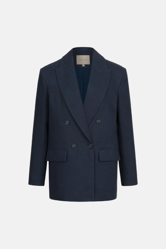 Oversized double-breasted linen blazer with shoulder pads - photo 1