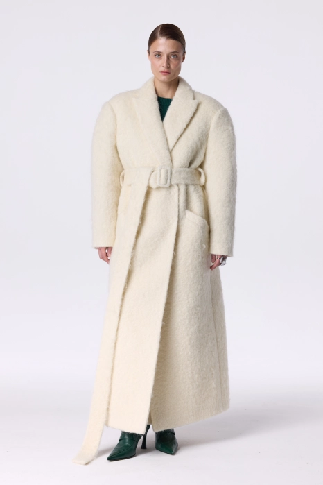 Двобортне пальто з альпаки з акцентним плечем