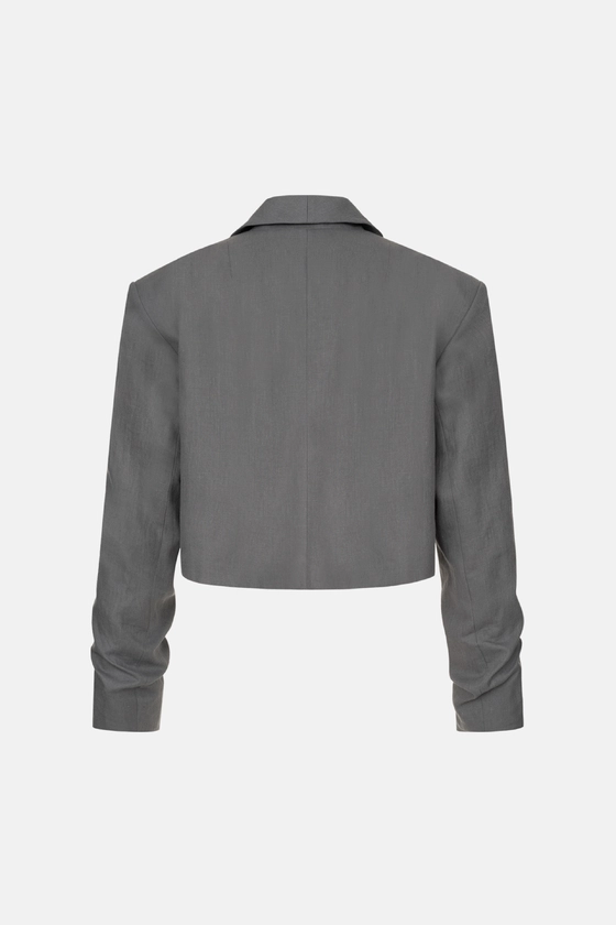 Жакет кроп лляний зі збіркою на рукаві 