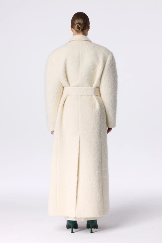 Double-breasted alpaca coat with accent shoulder - photo 5