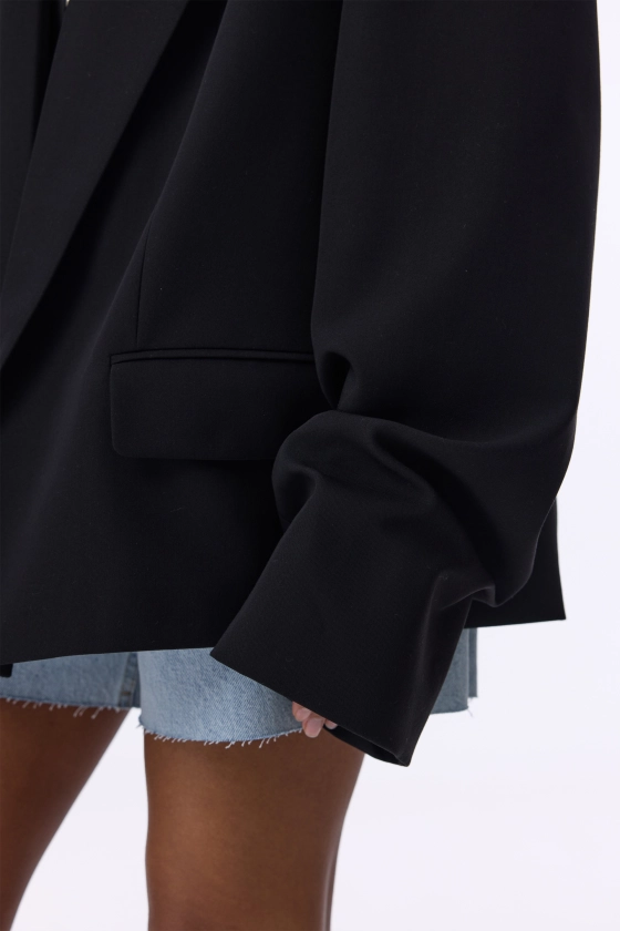 Oversized cotton blazer with gathering on the sleeve - photo 5