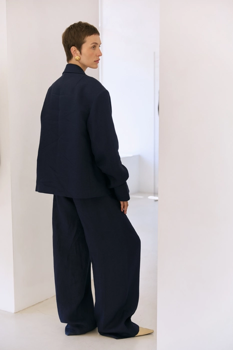 Жакет лляний оверсайз зі збіркою на рукаві