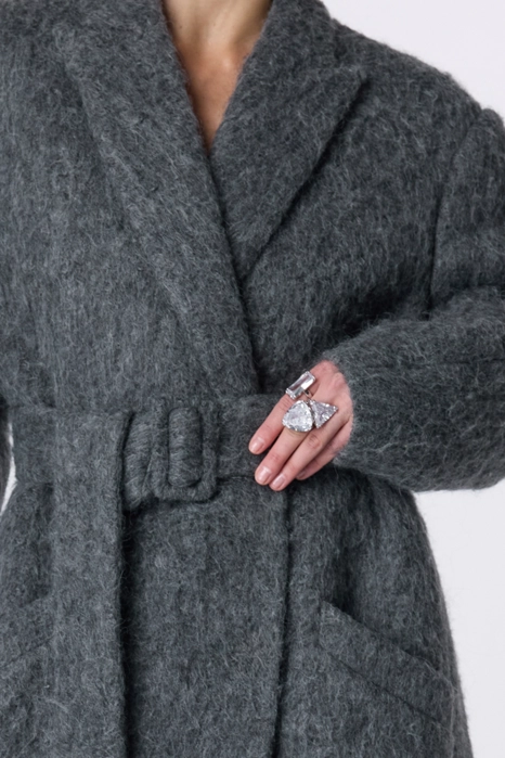 Double-breasted alpaca coat with accent shoulder