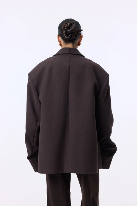 Пальто-жакет оверсайз із збіркою на рукаві