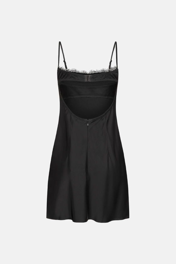 Сукня міні на тонких бретельках з мереживом 