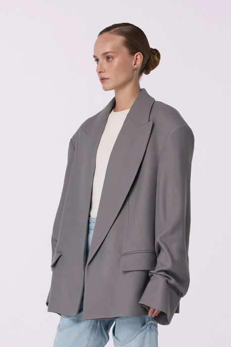 Пальто-жакет оверсайз із збіркою на рукаві