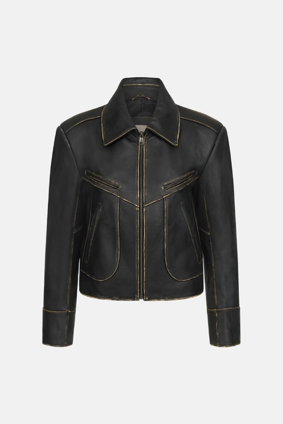 Куртка шкіряна з натуральними потертостями 