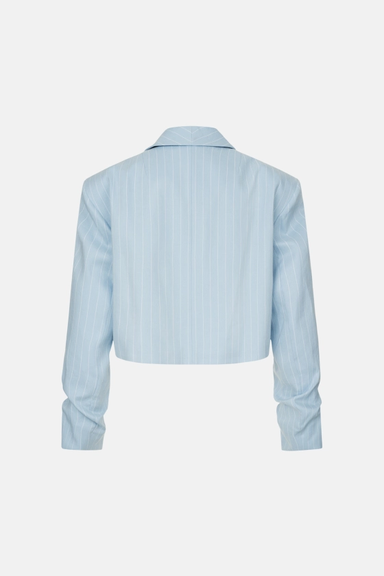 Жакет кроп лляний зі збіркою на рукаві 