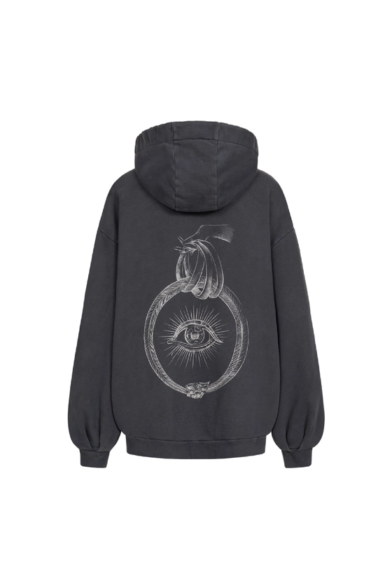 Вінтажне худі на блискавці з принтом 