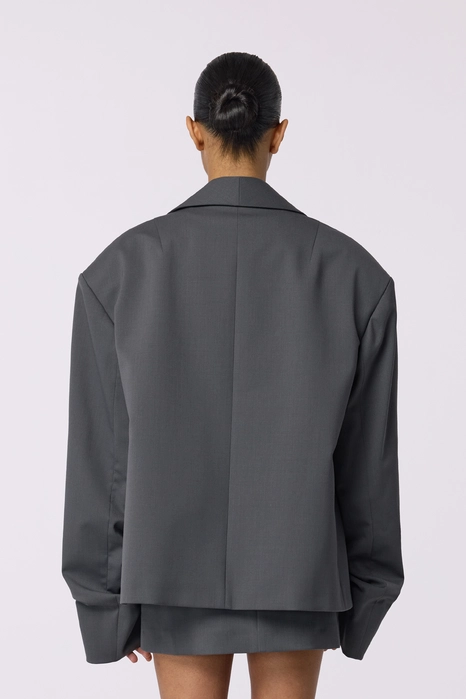 Oversized wool blazer with gathering on the sleeve