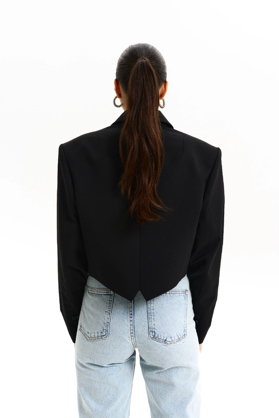 Жакет-кроп з атласним лацканом 