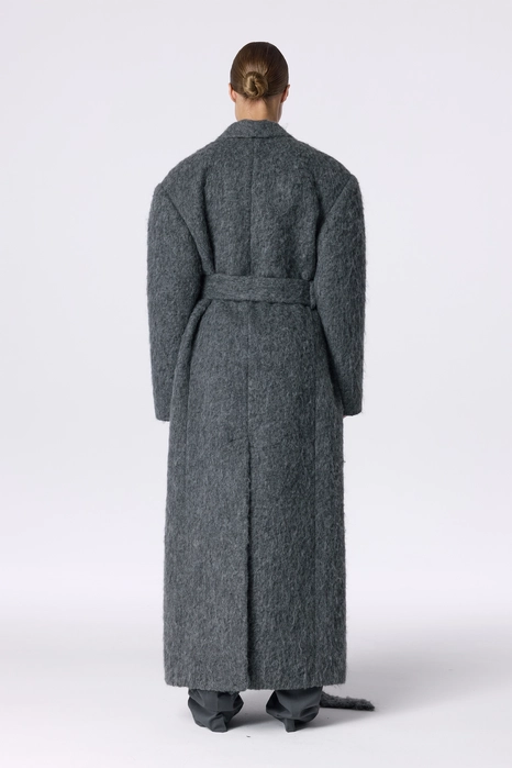 Double-breasted alpaca coat with accent shoulder