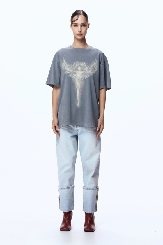 Футболка оверсайз вінтаж з принтом Янгол 