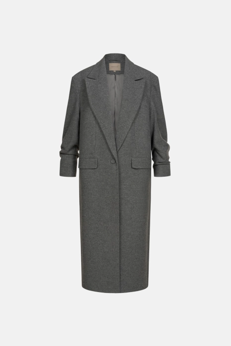 Straight-cut coat with gathered sleeves
