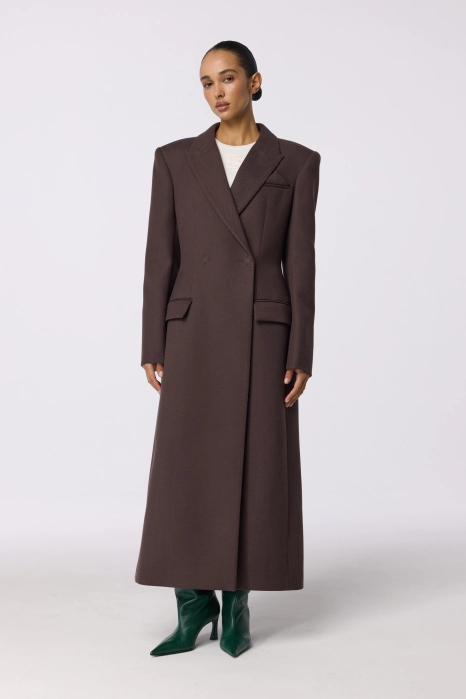 Fitted coat with accent shoulder