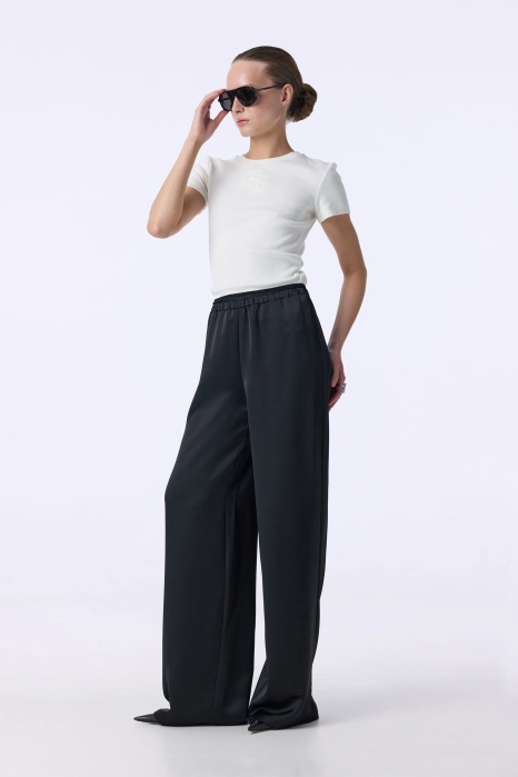 Брюки атласні з імітацією мереживної білизни