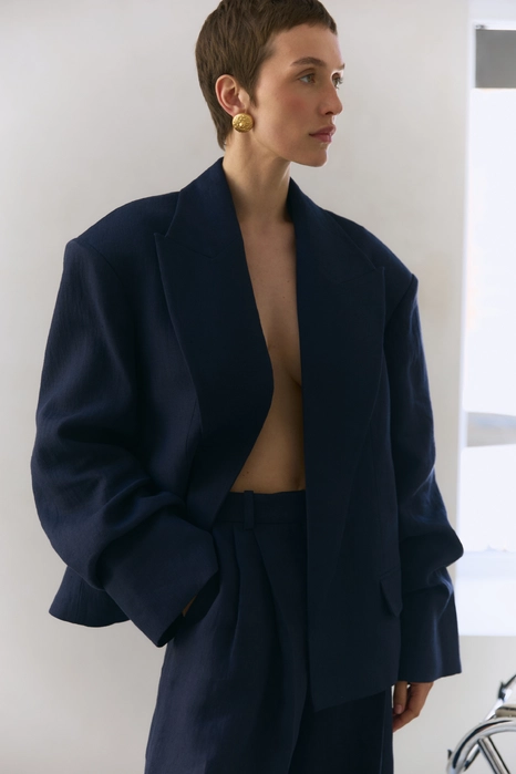 Жакет лляний оверсайз зі збіркою на рукаві