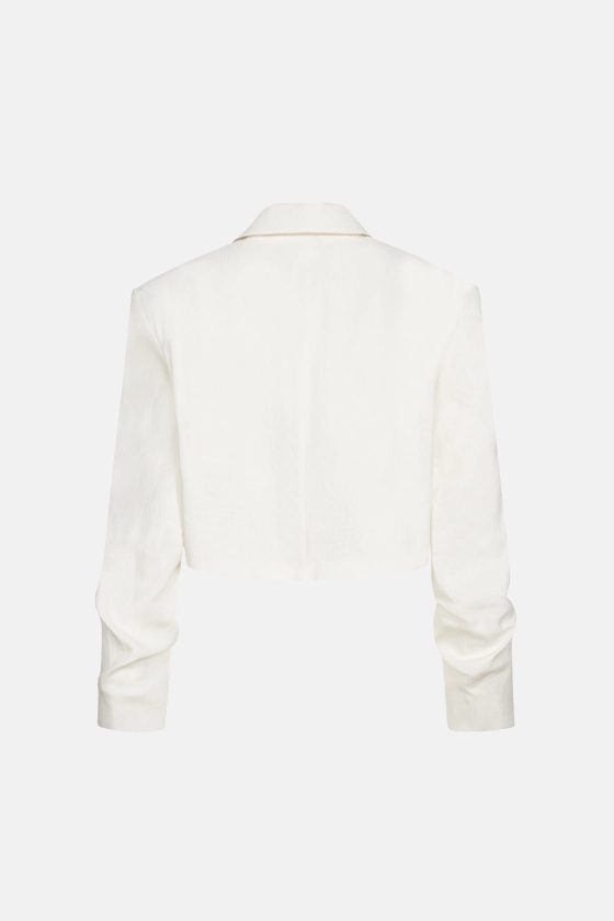 Жакет кроп лляний зі збіркою на рукаві 