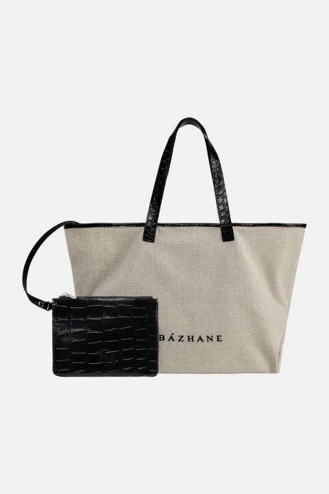 Shopper with leather handles