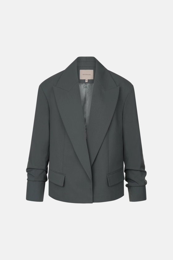 Oversized wool blazer with gathering on the sleeve - photo 1