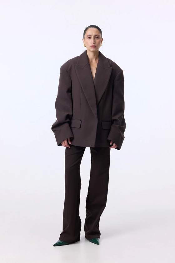 Пальто-жакет оверсайз із збіркою на рукаві 