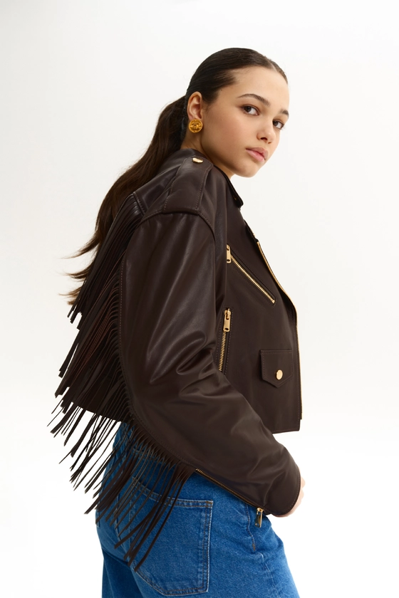 Куртка шкіряна з бахромою 
