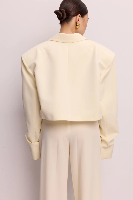 Cropped cotton blazer with gathered details on the sleeves - photo 4