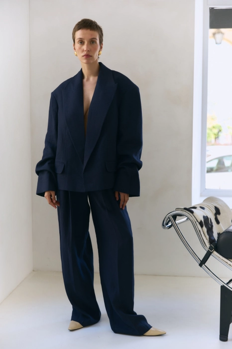 Жакет лляний оверсайз зі збіркою на рукаві